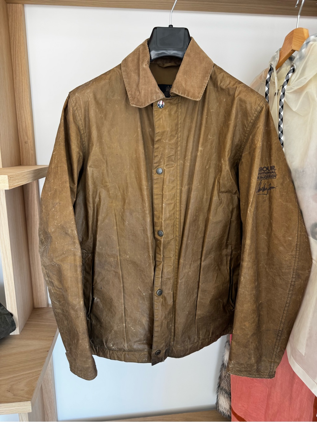 Barbour International Steve Mcqueen Waxed Brown Olive Jacket Corduroy Collar - M